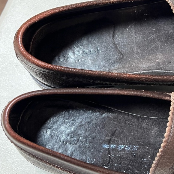 Canali Size 8 Pebble Brown Penny Loafers Genuine Leather Made in Italy Shoe - Picture 8 of 9